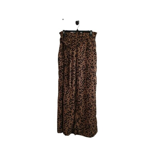 Mittoshop XL Wide Leg Pants Leopard Animal Print Paperbag Waist Tie Front  Y2K - Picture 1 of 7